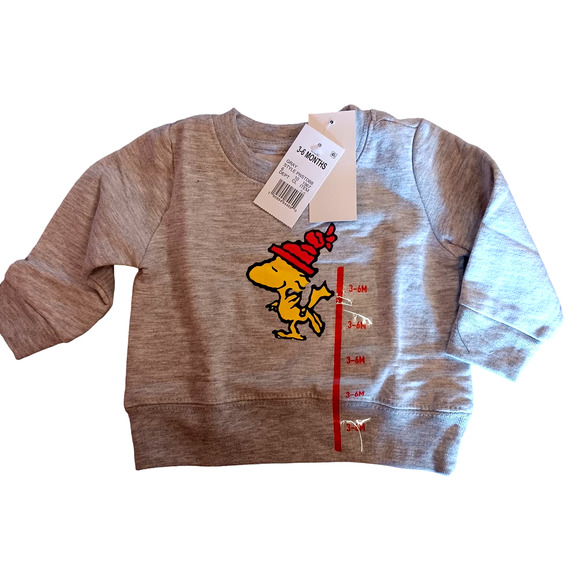 Peanuts Infant (3-6M) Boys Gray Charlie Brown Christmas Woodstock Sweatshirt Top - Picture 4 of 5